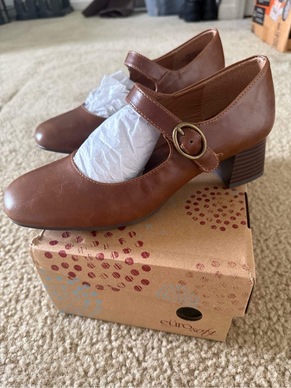 EuroSoft Women's Cognac Mary Jane Block Heel Pumps